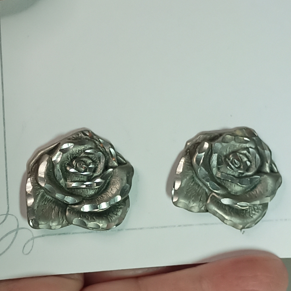 pewter earrings, rose shaped pewter  earrings